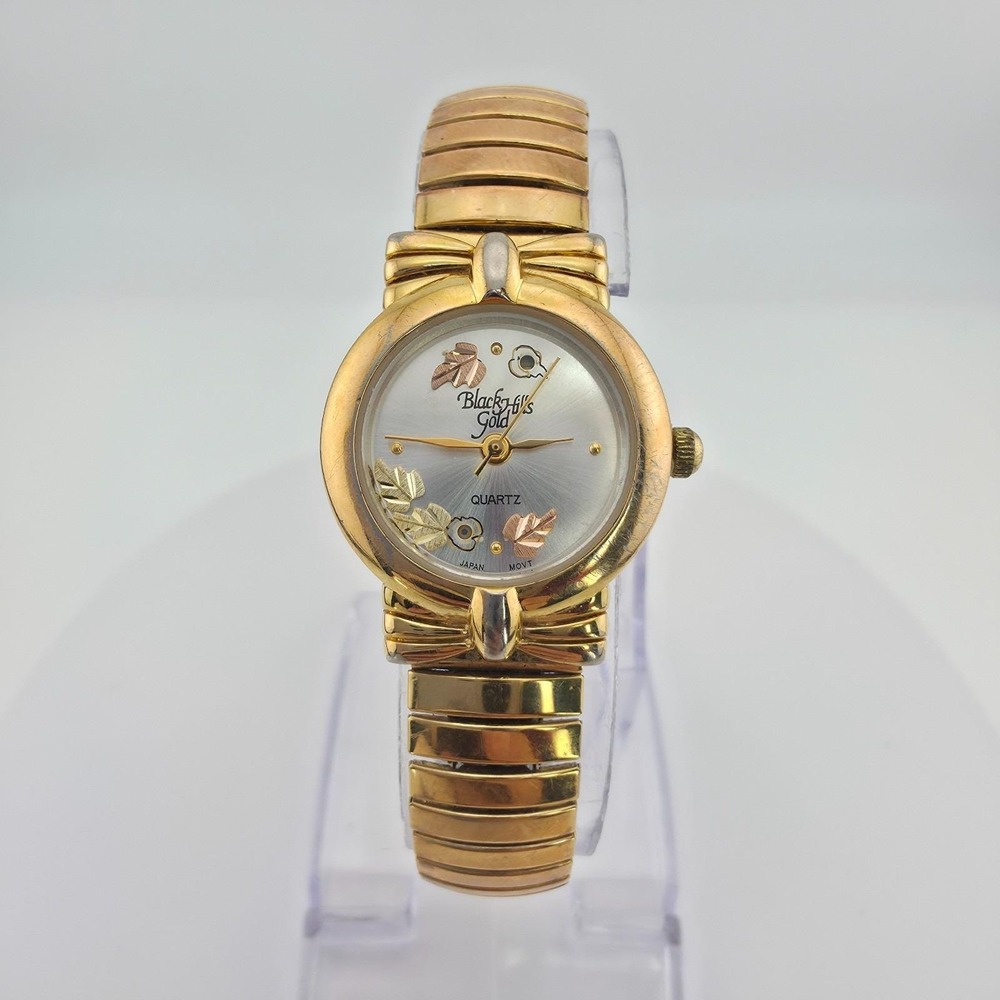 Vtg BLACK HILLS GOLD Ladies Watch 12K‎ Rose Yellow Gold Leaf Gold Plate 6.25"